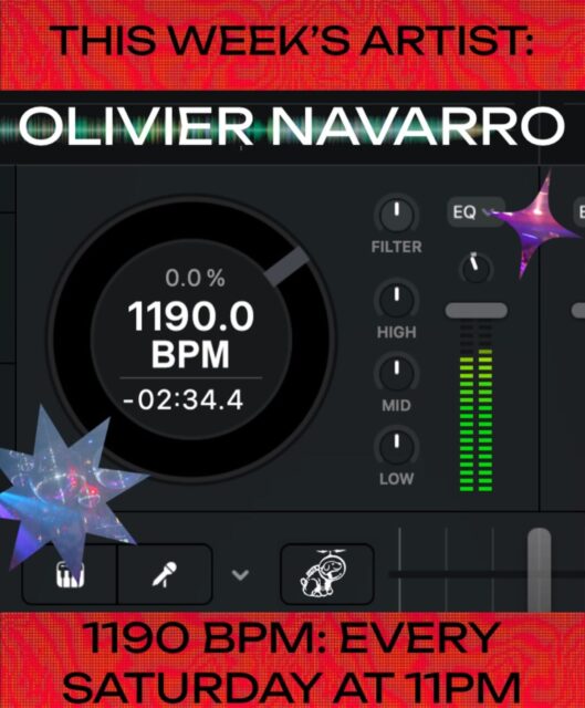 this week’s 1190 BPM artist is:

OLIVIER NAVARRO!

tune in tomorrow February 7th at 11pm to hear Olivier Navarro’s mix, then tune in every Saturday night at 11 for a new mix - and submit your own to air on BPM at https://1190.radio/bpm 💥