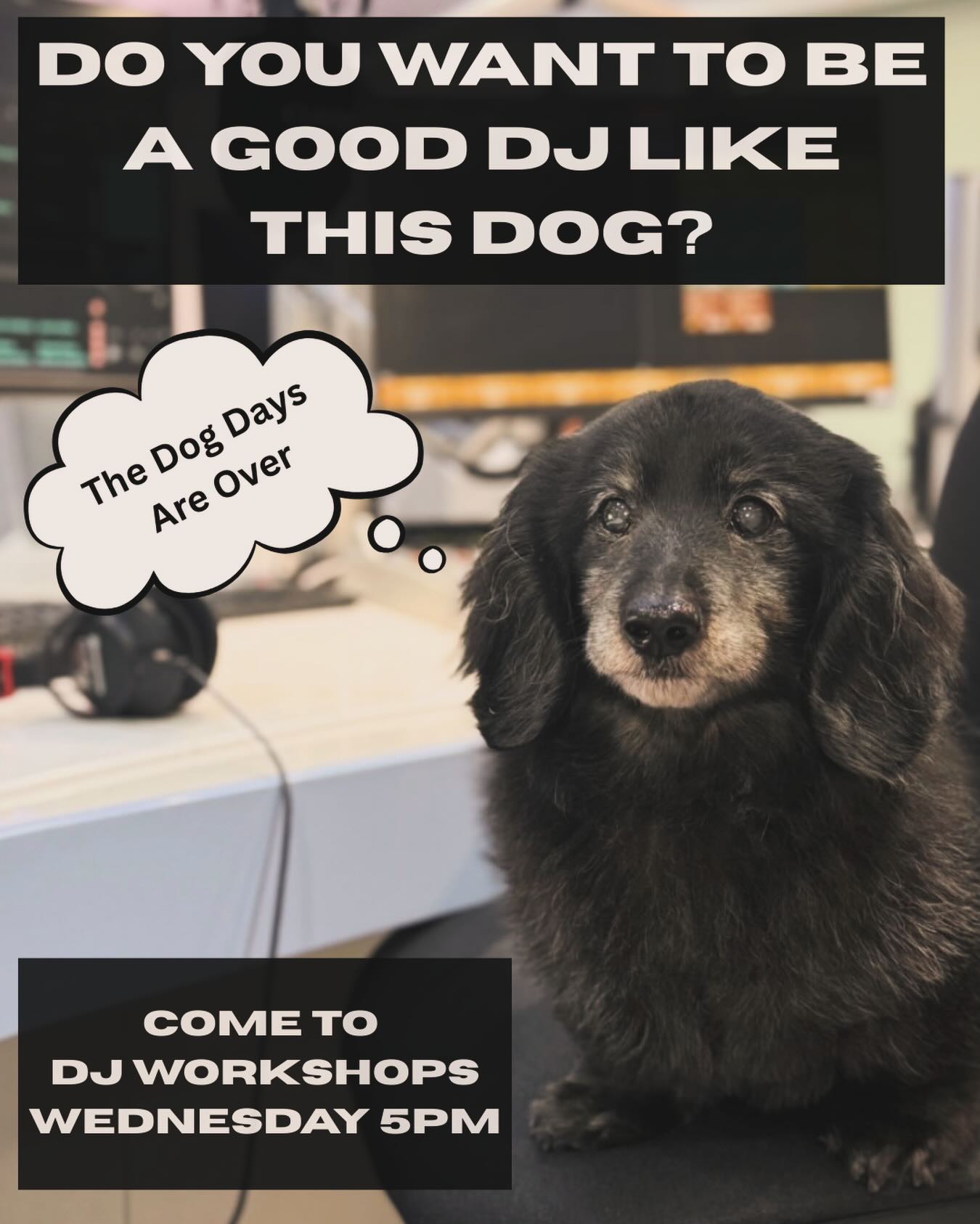 The Dog Days will be over if you come to DJ workshops this Wednesday at 5pm. Come chat about your show and being a Radio 1190 DJ!