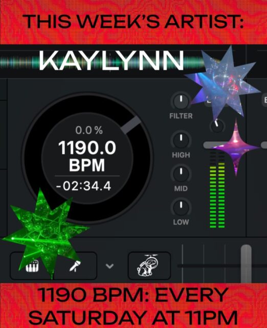 this week’s 1190 BPM artist is:

DJ KAYLYNN!! @kaylynn.mp3

TUNE IN TOMORROW FEBRUARY 21ST AT 11PM to hear Kaylynn’s set! tune in every Saturday night at 11 for a NEW MIX!! submit your own to mix air on BPM at https://1190.radio/bpm