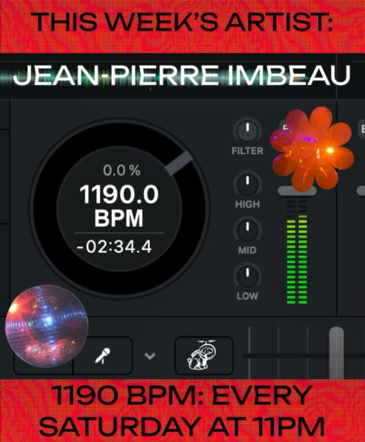 this week’s 1190 BPM artist is:

JEAN-PIERRE IMBEAU!! 
@dj.jean.pierre.imbeau 

tune in tomorrow February 14th at 11pm to hear JPI’s set, then tune in every Saturday night at 11 for a new mix - and submit your own to air on BPM at https://1190.radio/bpm