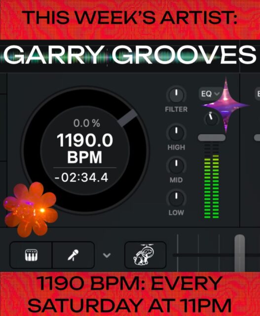 this week’s 1190 BPM artist is:

GARRY GROOVES! @garry_grooves

TUNE IN TOMORROW FEBRUARY 21ST AT 11PM to hear Garry Grooves’ set! tune in every Saturday night at 11 for a NEW MIX!! submit your own to mix air on BPM at https://1190.radio/bpm