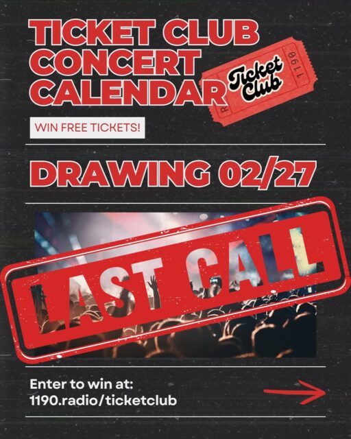 ‼️LAST CALL TO WIN FREE CONCERT TICKETS ‼️
Go to 1190.radio/ticketclub for a chance to win:
@winstonsurfshirt 
@danu_trad 
@niminomusic 
@nekocaseofficial 
@kittycraft_band 
@benquadok