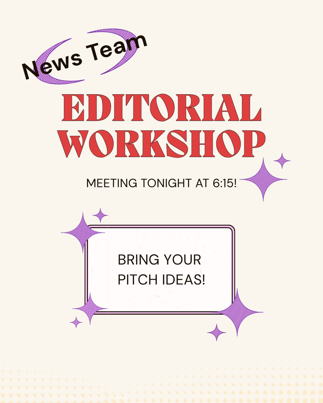 bring your ideas!! have your voice heard!! we have a super fun meeting and activity planned today:) station at 6:15!