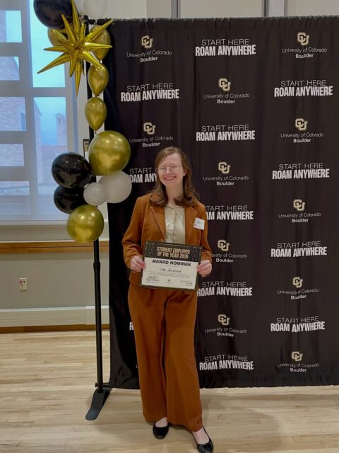 HUGE congratulations to @cubouldercmci student and @radio1190 Program & Training Director Ella Krelovich (@sugarcornpop)- she was honored today at the annual @cuboulder Student Employee of the Year Awards! We love our amazing student manager team 📻👏