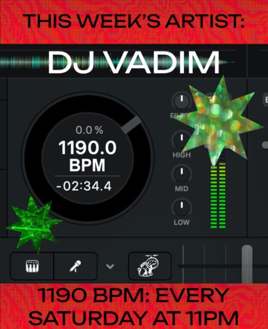 this week’s 1190 BPM artist is:

DJ Vadim @dj.vadim

TOMORROW MAY 2ND AT 11PM!! tune in to hear an incredible set by DJ Vadim! then tune in every Saturday night at 11 for a NEW MIX!! submit your own to mix air on BPM at https://1190.radio/bpm