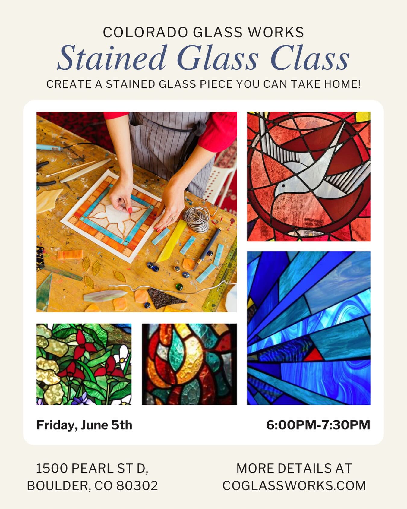 Tune into Radio 1190 and catch our weekly Front Range Events calendar so you don’t miss out on fun events like this stained glass class hosted by Colorado Glass Works this Friday! #stainedglass #artiscool #bringyourbestie #datenight