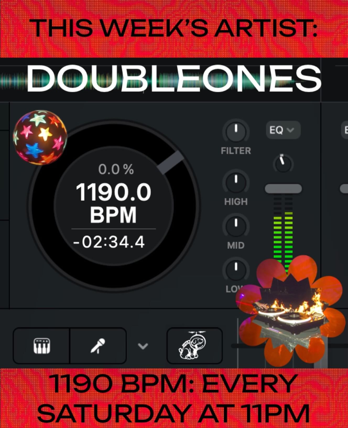 this week’s 1190 BPM artist is:

DOUBLEONES @1doubleones1 

TONIGHT JUNE 13TH AT 11PM!! tune in to hear an incredible set from Doubleones! then tune in every Saturday night at 11 for a NEW MIX!! submit your own to mix air on BPM at https://1190.radio/bpm